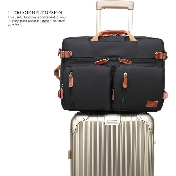 Men's Black Convertible Backpack fits 17.3 Inch Laptop - Picture 10 of 12